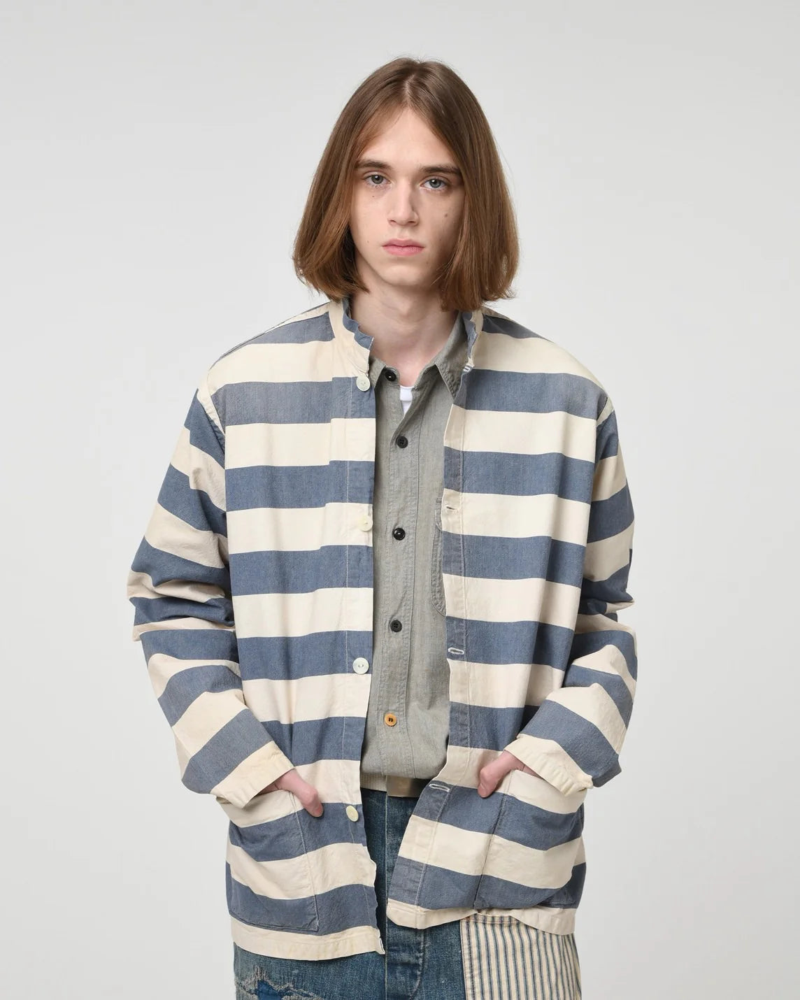 BOWWOW 25AW BLUE STRIPE PRISON JACKET AGED